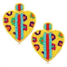 Vente en gros de perles de rocaille boucles d'oreilles mode bijoux de broderie perlée en vrac violet/jaune/vert boucle d'oreille de festival de plumes perlées - Product Image 2