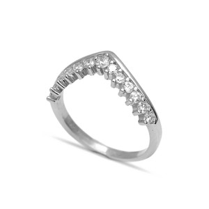 Elegant Clear Zircon Stone Cluster <b>V</b> Ring Turkish Wholesale Handmade 925 Sterling Silver Jewelry - Product Image 3
