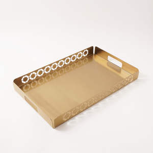 Bandeja para servir de Metal con acabado dorado, diseño martillado elegante, plato de decoración de mesa de Navidad para Catering Low - Product Image 4