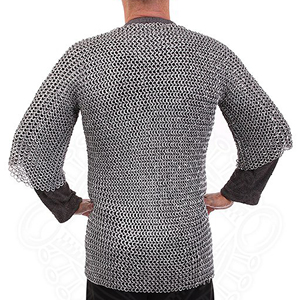 Medieval Chainmail Shirt Mild Steel Round Riveted with Flat <b>Washer</b> Ring Hauberk Half Sleeve Knight Armor for Historical Cosplay - Product Image 4