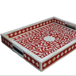 Bandeja de servicio con incrustaciones de hueso de madreperla de lujo, bandeja decorativa hecha a mano para encimera de cocina para café, té, exhibición de mesa elegante - Product Image 1