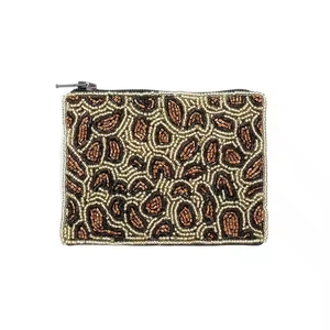 The latest new hand made stylish fashion beaded leopard print coin pouch bag <b>small</b> <b>wallet</b> bag with multi color beads coin pouch - Product Image 1