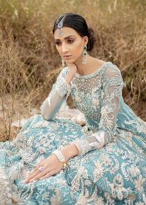Nouvelle couleur ciel mariée Anarkali Lehenga & Dupatta avec perles de verre en cristal brodées élégantes et travail Dabka pour vêtements de mariage 2025 - Product Image 2