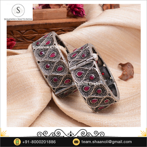 Joyería India hecha a mano, juego de brazaletes Kada de Latón chapado en plata para niñas y mujeres, ropa para mujeres y niñas en fiesta de boda - Product Image 3