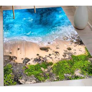 Tapis imprimé paysage marin : Décoration d'intérieur de luxe, antidérapant, tapis non tissé fin - Product Image 1