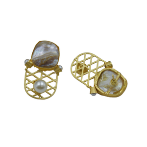 Tendencia hecha a mano última moda chapado en oro latón mopa piedra Stud pendiente chapado en oro pendientes joyería de moda pendientes mujeres - Product Image 4