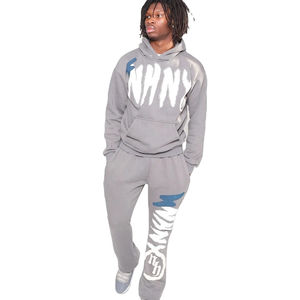 Conjuntos de 2 Piezas Personalizados para Hombre al por Mayor, 100% Algodón, con Pedrería, Estampado de Logotipo, Pantalones Deportivos Acampanados y Sudadera con Capucha - Product Image 1