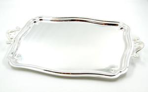 Plateau rectangulaire en métal argenté Sheffield, design traditionnel de luxe de la famille royale, poignées, plateau de table pour restaurants, hôtels - Product Image 1