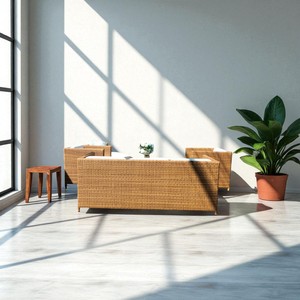 ชุดเฟอร์นิเจอร์หวายโพลีหวายกันน้ำ PRSF-022สำหรับลานบ้านกลางแจ้งชุดเครื่องสานทรงดวงจันทร์เทียมแบบเอเชียที่นั่งในสวนการประชุมเชิงปฏิบัติการการอยู่อาศัย - Product Image 6