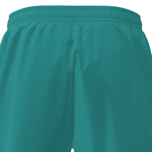Shorts de sport personnalisés pour hommes en turquoise avec des panneaux latéraux bleu clair et des caractéristiques athlétiques à séchage rapide, respirants et avec impression de numéros - Product Image 5