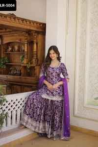 Nuevo diseño de lentejuelas Jacquard viscosa y trabajo bordado Zari para boda Festival desgaste Sharara traje con seda rusa Dupatta - Product Image 3