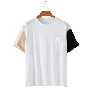 Pima – vêtements d'extérieur en coton Patchwork Hip Hop, col rond profond, à panneaux, T-shirts pour hommes, Slim, unisexe, haut de gamme - Product Image 6