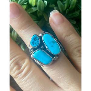 Navajo Handmade <b>Statement</b> <b>Ring</b> Kingman Turquoise & Sterling <b>Silver</b> Size 6.5 Bezel Setting Everyday Wear - Product Image 2