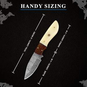 Cuchillo de vaquero hecho a mano, hoja fija de acero de Damasco de espiga completa, mango de hueso, afilado como una navaja, funda de cuero, industrial, DIY, OEM - Product Image 3