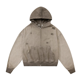 Fabricant unisexe surdimensionné Vintage Sun Fade fermeture éclair sweat à capuche personnalisé hommes en détresse recadrée acide délavé sweats à capuche zippés - Product Image 2