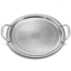 Plateau de service rectangulaire antique en argent plaqué, style gravé vintage, plateau de majordome pour la décoration de la maison, de l'hôtel, du restaurant - Product Image 3