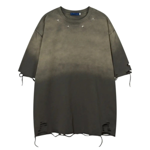 Camisetas desgastadas con estilo para hombre, detalle bordado elegante, Camiseta cómoda informal, Camiseta 100% de algodón estambre para uso diario de verano - Product Image 1