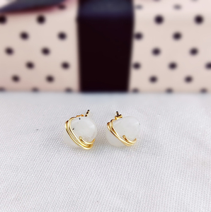 925 <b>Sterling</b> <b>Silver</b> Rainbow Moonstone Gemstone Tiny Tumble Wire Wrap <b>Studs</b> Gold Plated Smooth Tumble <b>Stud</b> Birthstone Earrings - Product Image 2