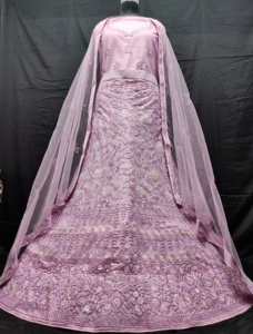 ชุด lehenga ตาข่ายสวยหรูพร้อมการปักจาร์กันหนัก3เมตรมีไหวพริบและดูปองตา2.5เมตรมีขอบสี่ด้านสำหรับผู้จัดจำหน่ายทั่วโลก - Product Image 4