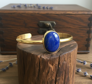 Pulsera de cuentas de plata tibetana hecha a mano, lapislázuli natural, corte ovalado, chapado en oro de 14K/24K, estilo bohemio, ajustable para hombre - Product Image 3