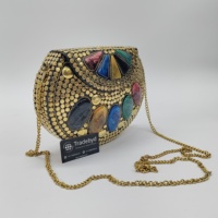 Pochette de Soirée Élégante Faite Main pour Femme, Imperméable, avec Bandoulière Amovible, Ornée de Perles, Fleurs, Mosaïque Métallique et Pierres