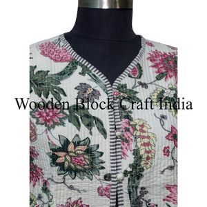 เสื้อแจ็คเก็ตผ้าฝ้ายพิมพ์ลายอินเดียแท้ 100% ระบายอากาศได้ดี แบบสองด้าน ลายดอกไม้และลายทาง ติดกระดุม สั้น สำหรับผู้หญิง ฤดูใบไม้ร่วง - Product Image 3