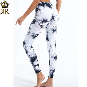 Pantalones de Yoga para Mujer, Cintura Alta, Tela de Encaje, Transpirables, Tie-Dye, Sin Costuras, Estilo Dulce, Color Durazno - Product Image 6