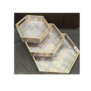 Plateau de service hexagonal ensemble de 3 avec autocollant imprimé de MDF table à manger plateau de service pour hôtel forme hexagonale plateau de service de nourriture - Product Image 5