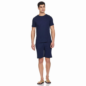 High Quality Cotton Made Summer Sets for <b>Men</b> <b>Navy</b> Blue Color O Neck T Shirts and Shorts Comfortable Two Piece Set - Product Image 4