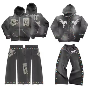Men's Winter Casual Printed Rhinestone Tracksuit 2-in-1 Design 100% Cotton Lightweight Quick-Drying Breathable Soft Material - Product Image 3