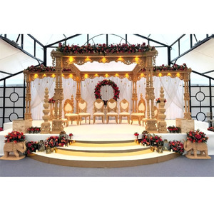 Mandap de mariage indien élégant et vintage, en bois sculpté, détachable, pour événements intérieurs, Rajwada royal, triple pilier, Mandap de mariage en Australie - Product Image 1