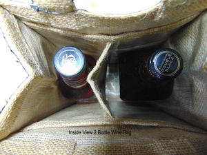 Bolsa de regalo de yute con mango de bambú de tamaño mediano al por mayor, superventas, embalaje de exhibición de ventana de arpillera geométrica para tres botellas de vino - Product Image 3