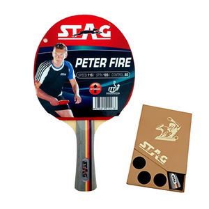 Raquette de tennis de table Stag Iconic Peter Fire, en bois et caoutchouc, avec étui en bois - Product Image 1