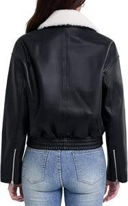 Blouson bombardier noir en cuir véritable de haute qualité à la mode avec logo personnalisé OEM couleurs fermeture à glissière vestes motard pour femmes vente en gros - Product Image 5