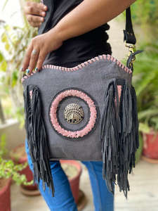 New Western Style Hair on Hide Fur Suede Leather Fringe <b>Bag</b> High Quality <b>Boho</b> Women Fur Leather Unique Middle Concho Fringe <b>Bags</b> - Product Image 4