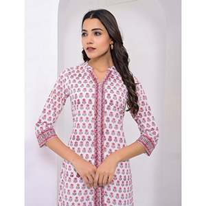 Cotton <b>Block</b> <b>Printed</b> White Flower Kurti Traditional Indian Ethnic Stitched Clothing Daily Wear Party Suitable Floral Fancy - Product Image 3