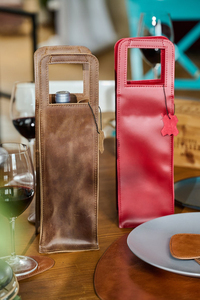 Porte-accessoires en cuir Cadeaux pour hommes Caddy pour père Sac de transport artisanal pour une bouteille de vin LEB-0040B - Product Image 5