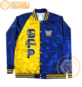 เสื้อแจ็คเก็ตวาร์ซิตี้แบบคอตั้งปักลายผ้าซาติน Sigma Gamma Rho แบบสั่งทำพิเศษ คุณภาพสูง ระบายอากาศได้ดี สำหรับสตรีชาวกรีก - Product Image 5