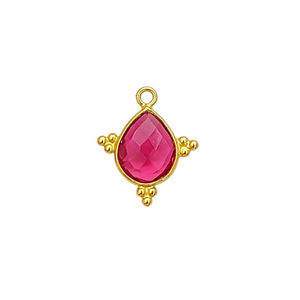 Pendentif en argent sterling plaqué or avec charm en quartz rubellite fantaisie serti de pierres, fait main, pour la fabrication de bijoux, connecteur de charms - Product Image 1