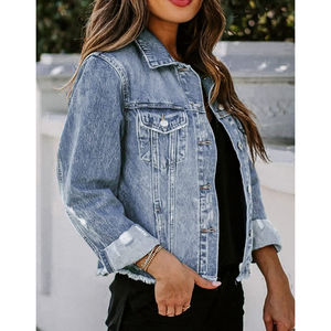 Bonne qualité 2025 femmes véritables vestes à manches longues respirant produit personnalisé université veste Denim jean veste pour les femmes - Product Image 3