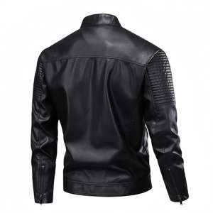 Chaqueta de Cuero Genuino Vintage para Hombre, Estilo Urbano, Transpirable, sin Cuello, Diseño con Bolsillos para Motociclistas, Primavera - Product Image 2