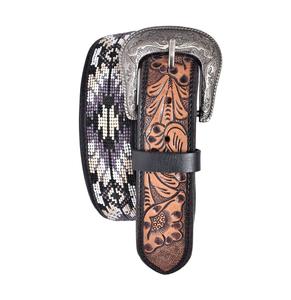 Ceintures en cuir usinées à fleurs unisexes de qualité supérieure noir blanc Design géométrique ceinture perlée boucle fantaisie cheval personnalisé - Product Image 2