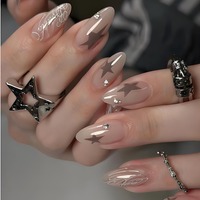 HYC-DZ-1724 Faux Ongles à Presser Amande Foncée, Design Étoile Nude, Style Luxe, Réutilisables, Vente en Gros