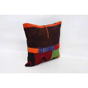 Kilim de lana multicolor, almohada decorativa de 18x18 pulgadas tejida con patrón de hojas esponjosas Vintage, cojín de acento de 16x16 - Product Image 3