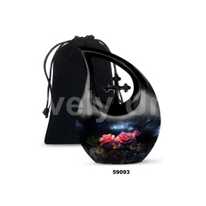Urna para adultos de cremación de recuerdo con tema de flor de lágrima de aluminio negro para cenizas humanas urna funeraria cruzada decorativa con bolsa gratis - Product Image 3