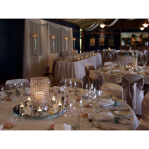 Hermosa forma redonda de cristal dorado/portavelas votivo de Metal centros de mesa para el hogar y la decoración de Mesa de la boda - Product Image 4