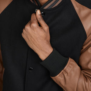 Custom Logo Men's <b>Work</b> Jacket Winter Design High Quality 100% Cotton Twill Fabric Lined Distressed Wool With Leather Boxy Fit - Product Image 5