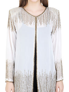 Último diseño cuello redondo plata oro lentejuelas Mujer ropa Chaqueta corta noche vacaciones fiesta vestido mano con cuentas trabajo - Product Image 4