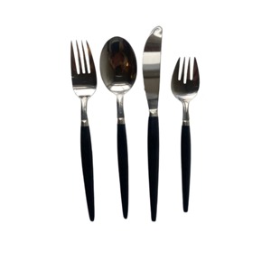 Poignées de couleur noire couleur argent plaqué fini ensemble de couverts en acier inoxydable de 4 fourchette cuillère couteau lave-vaisselle couverts - Product Image 1
