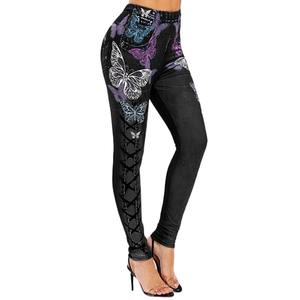 Womwns legging Skinny cintura alta mujeres pantalones mariposa estampado con cordones elásticos Pantalones deportivos Hip Lift Jeans mujeres lápiz - Product Image 4